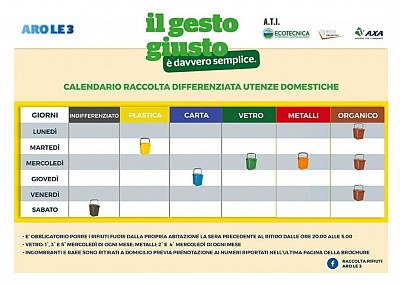 Calendario settimanale raccolta differenziata