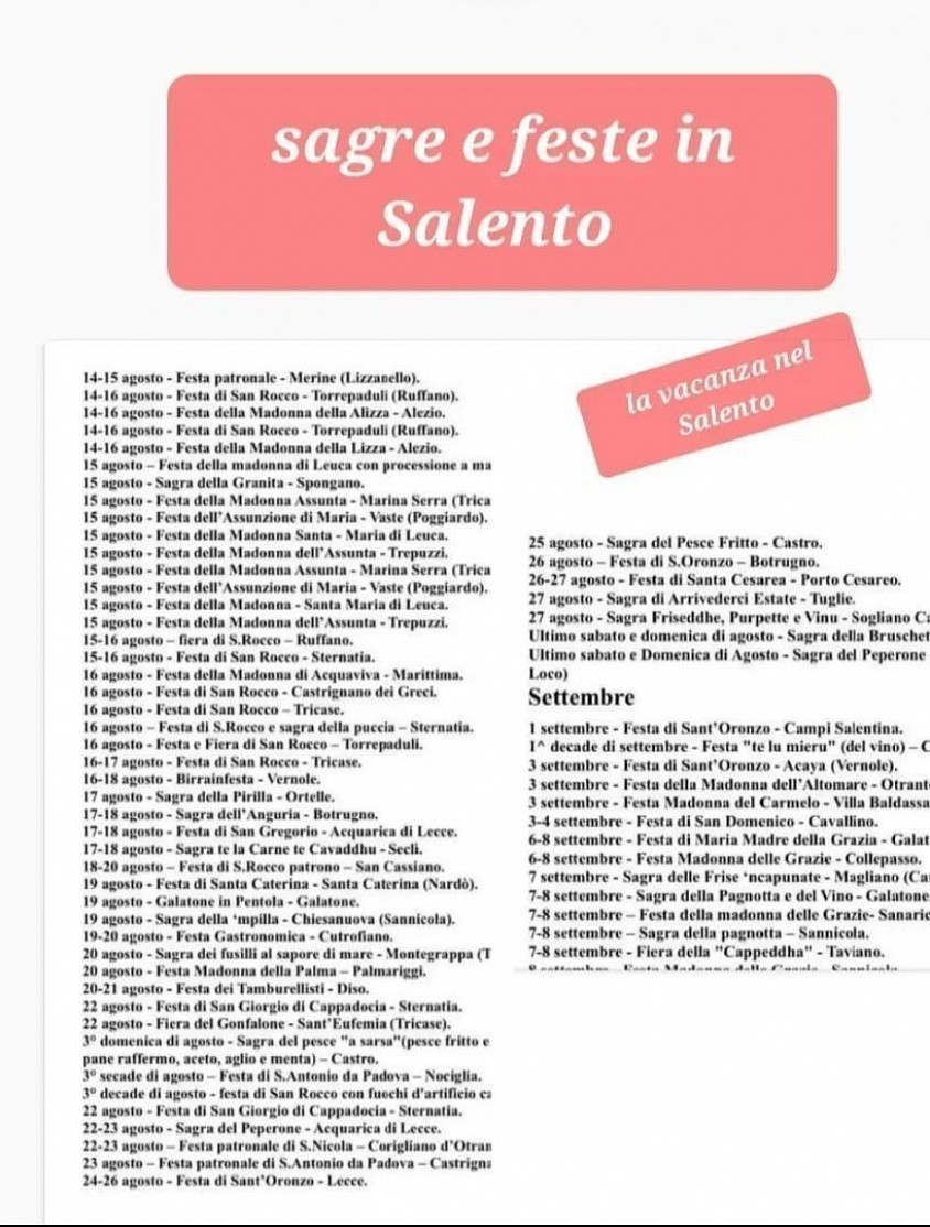 Date approssimative delle sagre più importanti