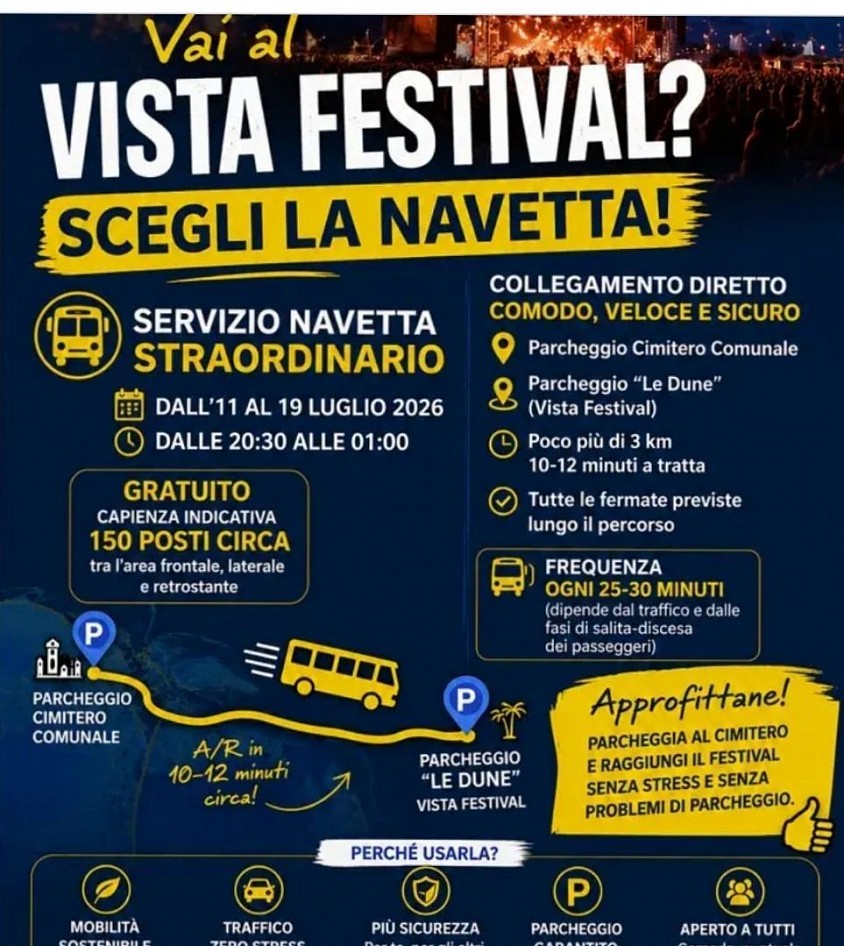 Servizio navetta extra per il vista festival